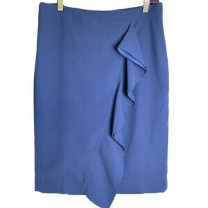 J Crew Ruffle Pencil Skirt in 365 Crepe Navy Blue Size 10 Career Professional NW